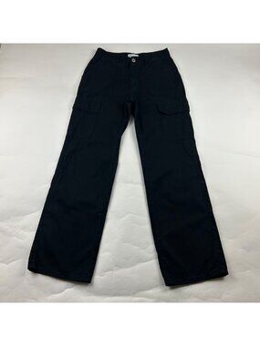 Zara Black Canvas High Rise Cargo Pant 6
